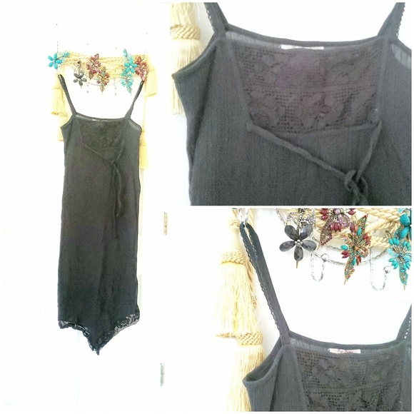 Free People crochet hem black midi dress - Picture 2 of 7